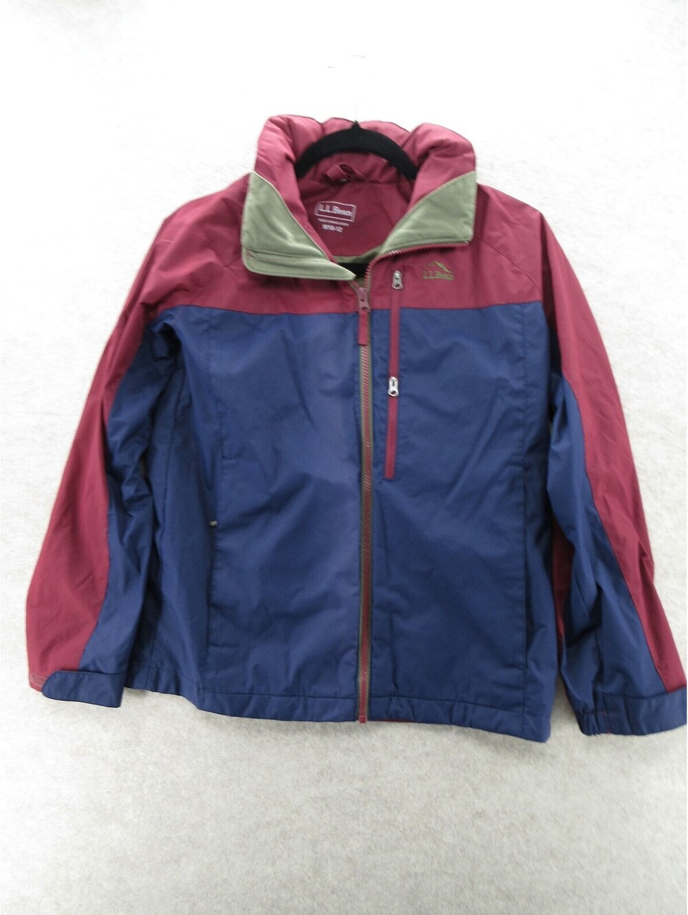 L.L.Bean Youth M 10-12 Waterproof Rain Jacket Blue Burgundy Hooded